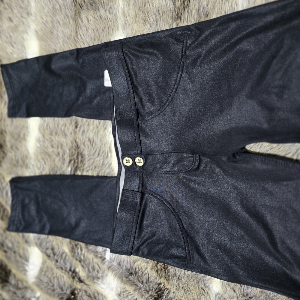 Freddy Wu Black Shiny Pants with Button Detail